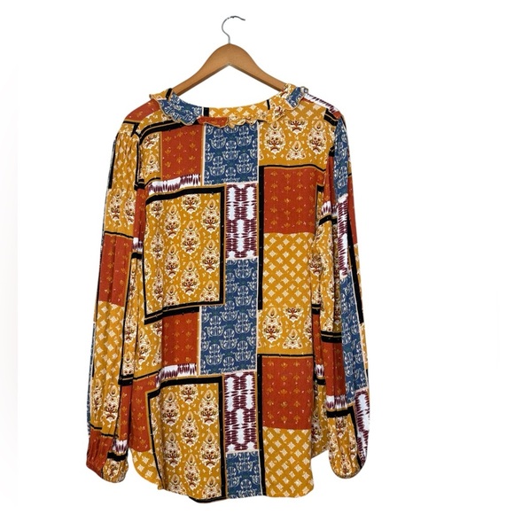 Cloth & Portrait Multicolor Patchwork Tassel Long Sleeve Top Women’s Size Large - Picture 3 of 6